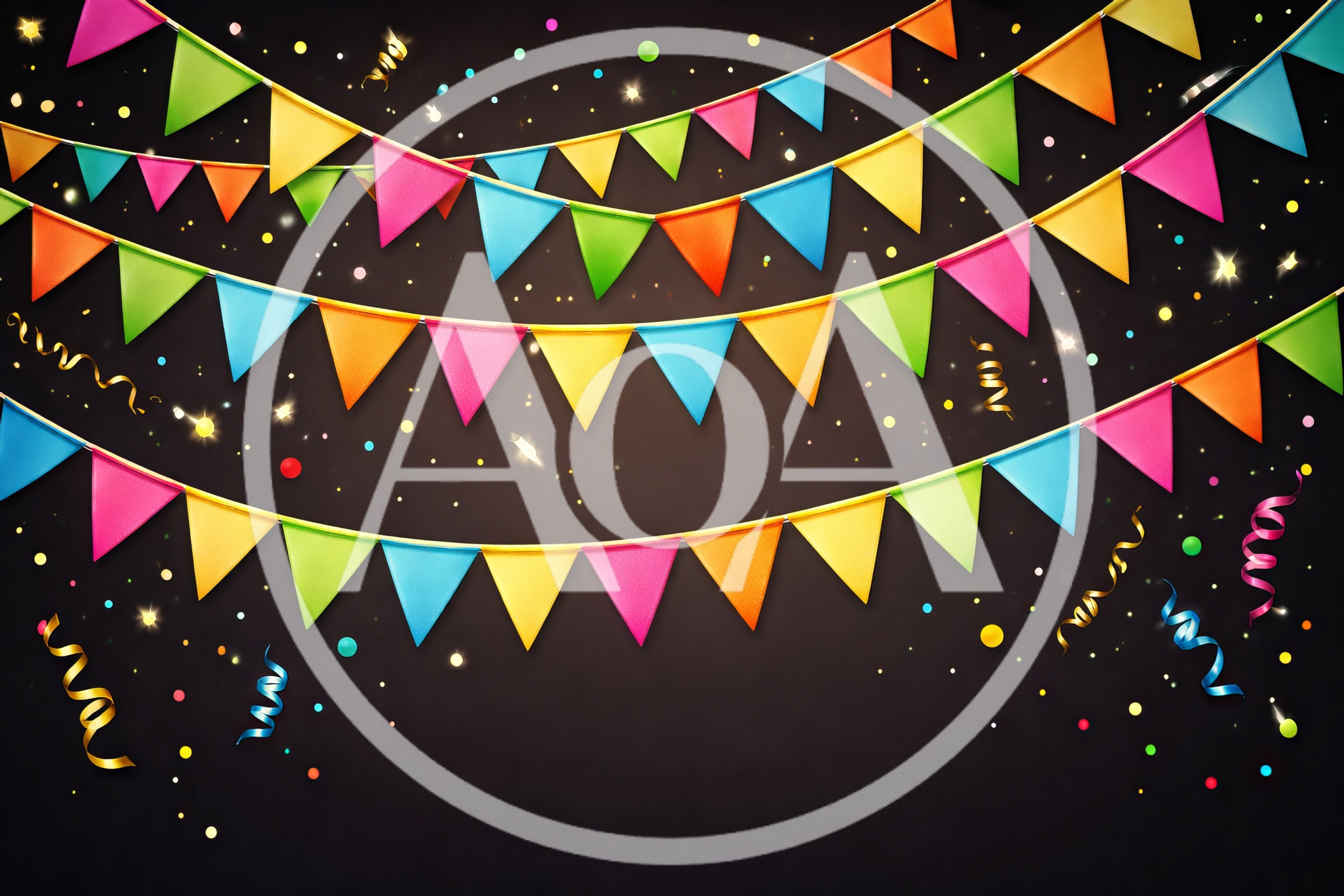 Colorful Party Bunting Flags With Confetti Background