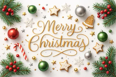 Merry Christmas Greeting Card With Festive Decorations
