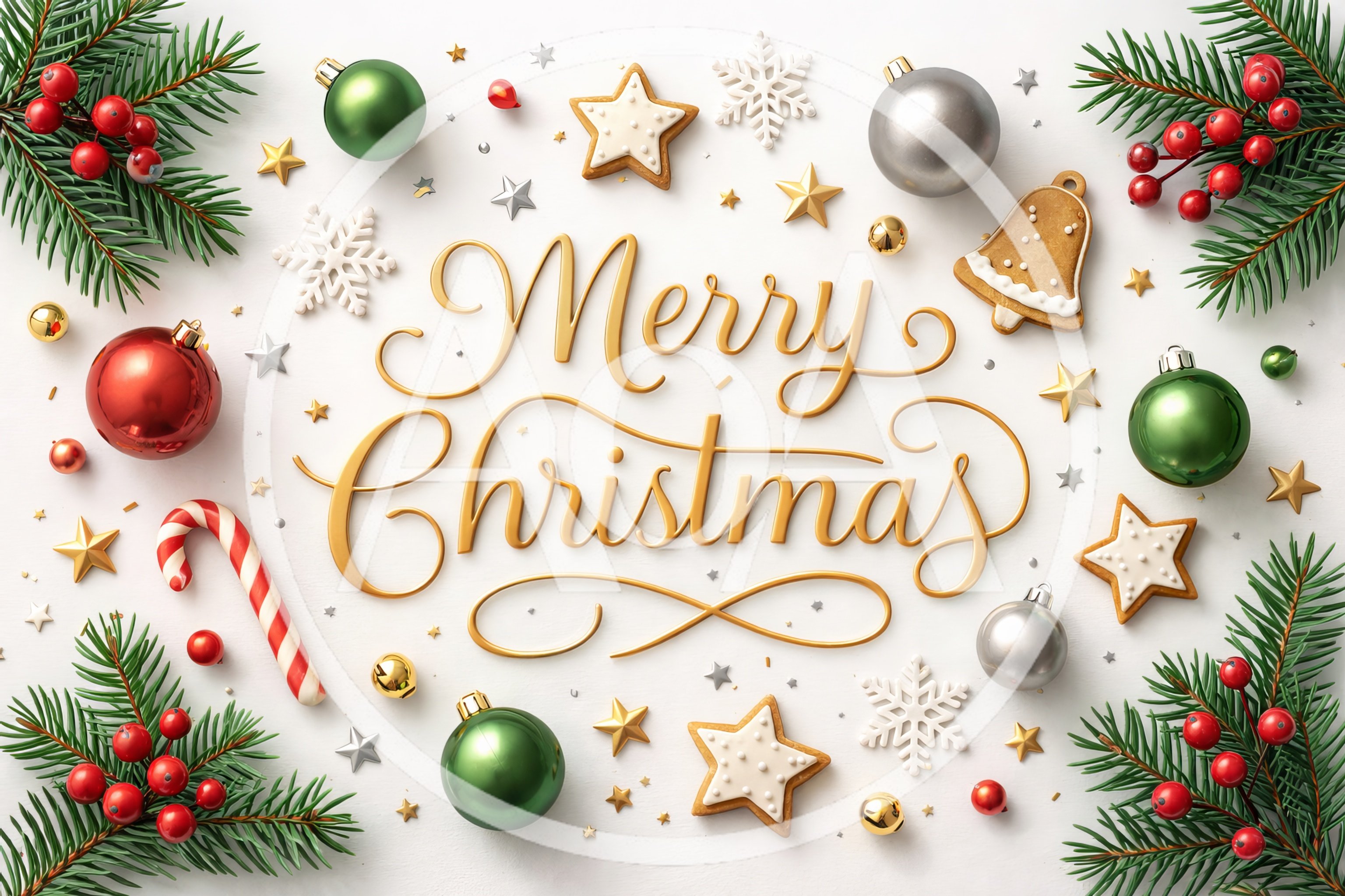 Merry Christmas Greeting Card With Festive Decorations