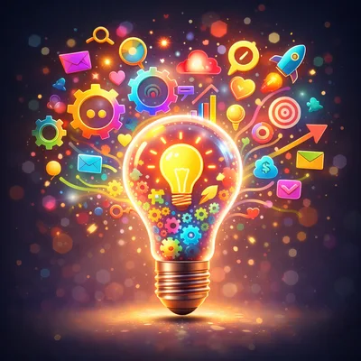 Creative Light Bulb Concept With Digital Icons
