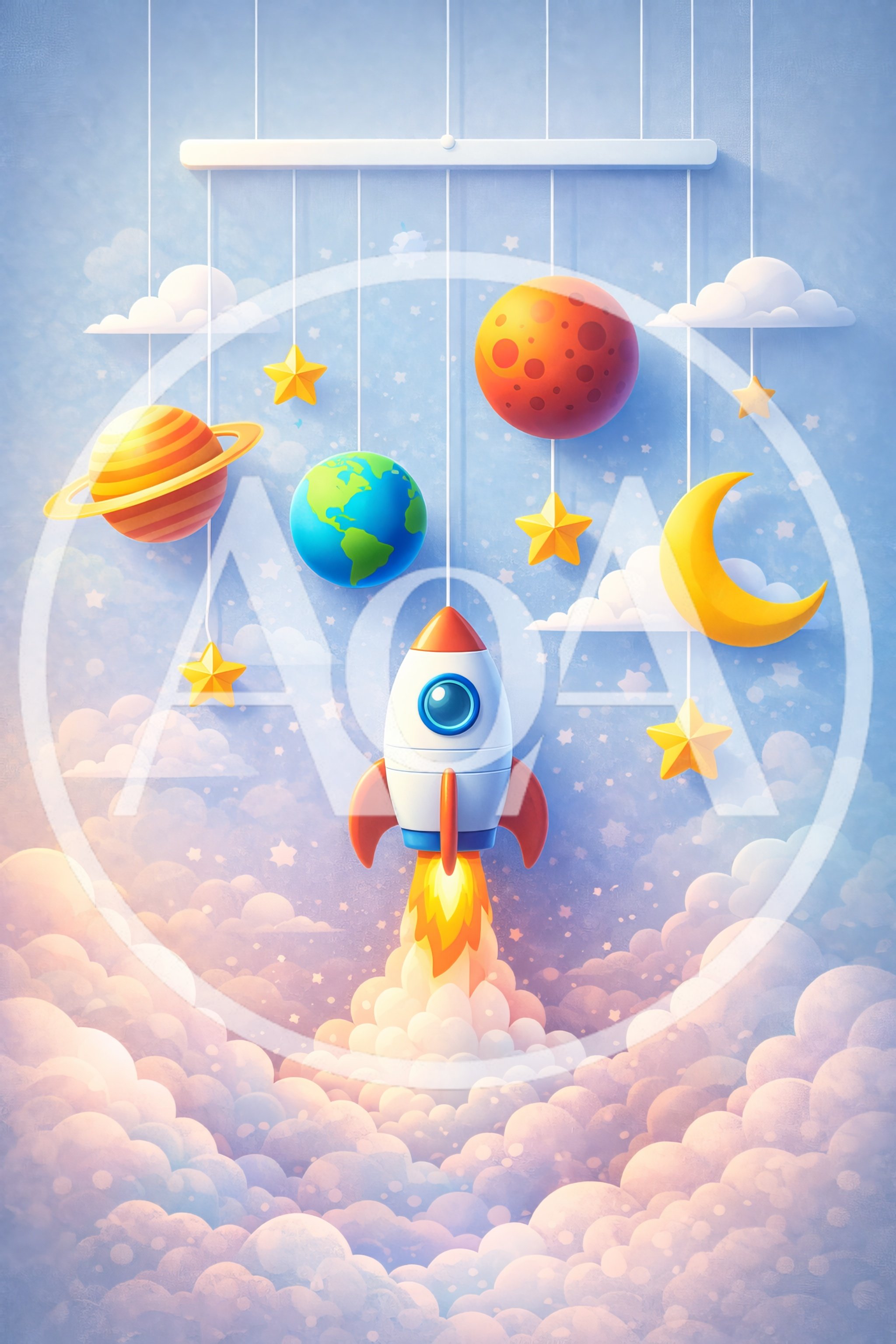 Space Themed Nursery Mobile With Rocket Ship