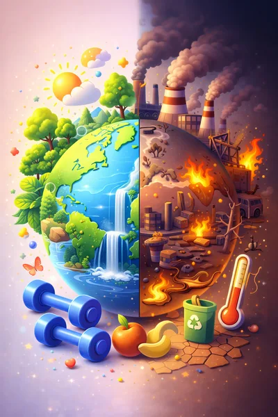 Conceptual Illustration Of Earth Climate Change Contrast