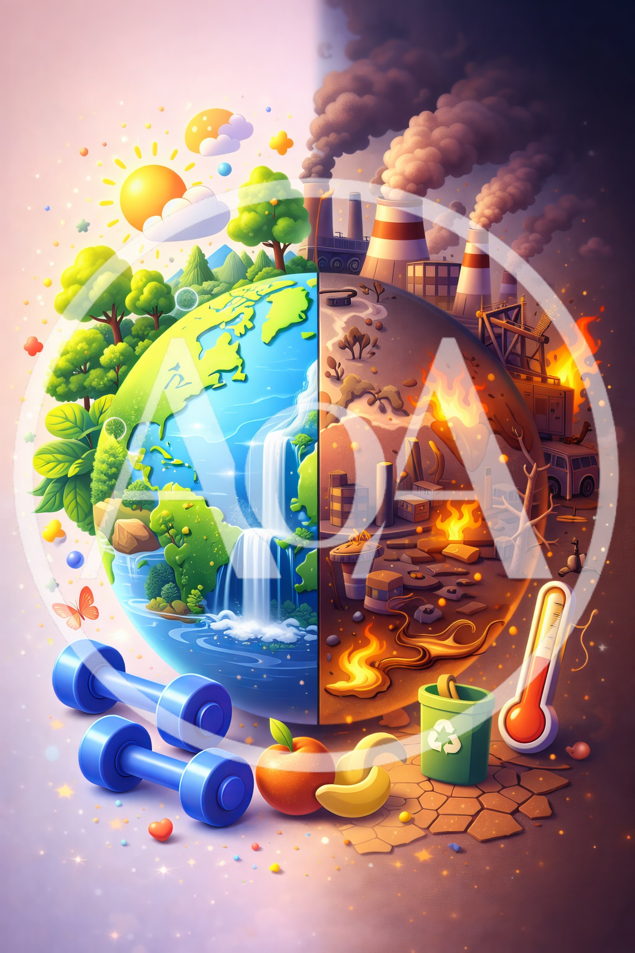 Conceptual Illustration Of Earth Climate Change Contrast