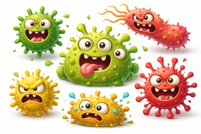 Set of Cartoon Virus and Bacteria Characters
