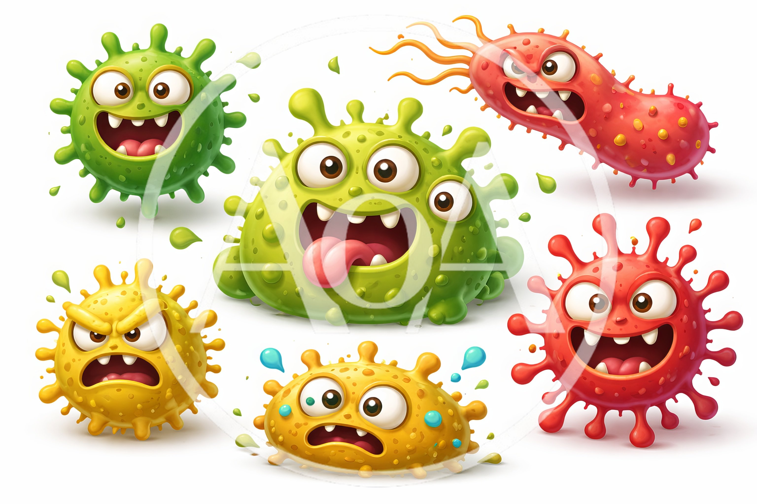 Set of Cartoon Virus and Bacteria Characters
