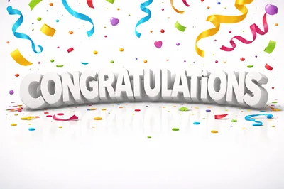 3D Congratulations Text With Colorful Confetti And Ribbons