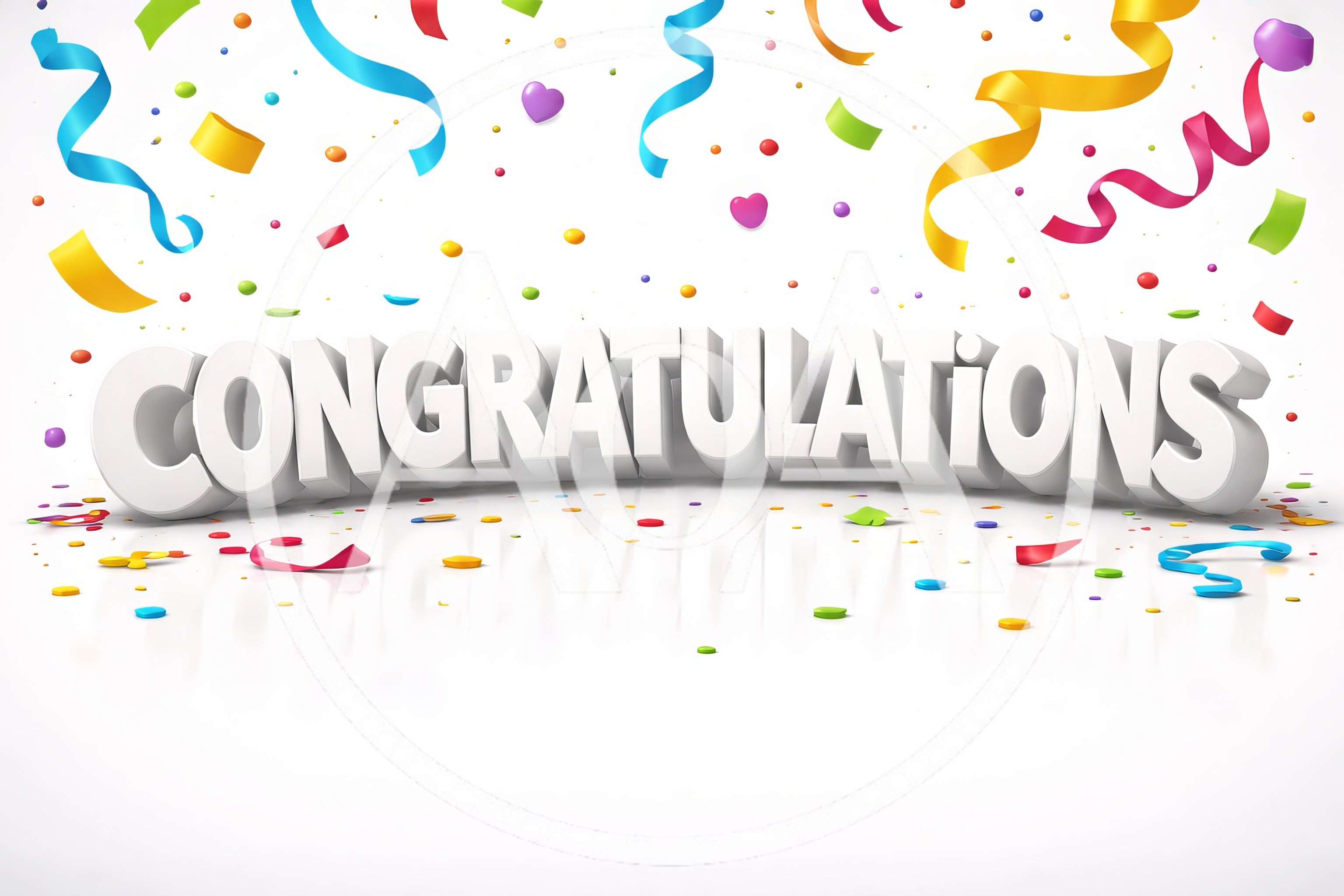 3D Congratulations Text With Colorful Confetti And Ribbons