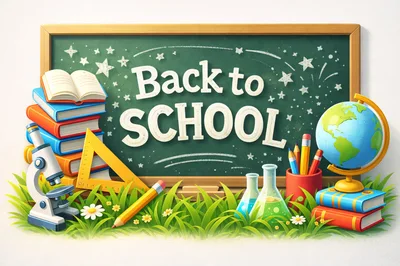 Back To School Educational Supplies On Grass