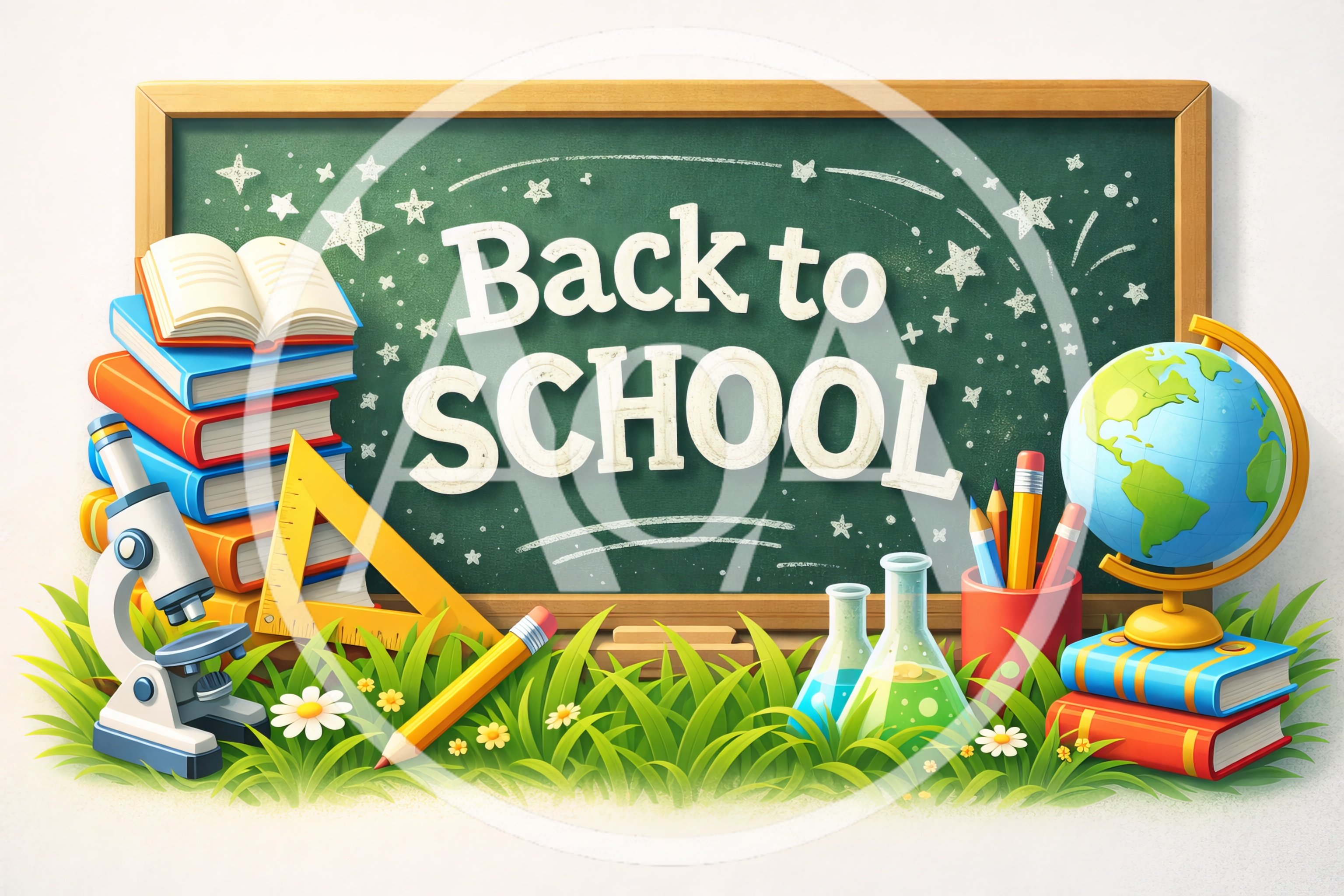 Back To School Educational Supplies On Grass