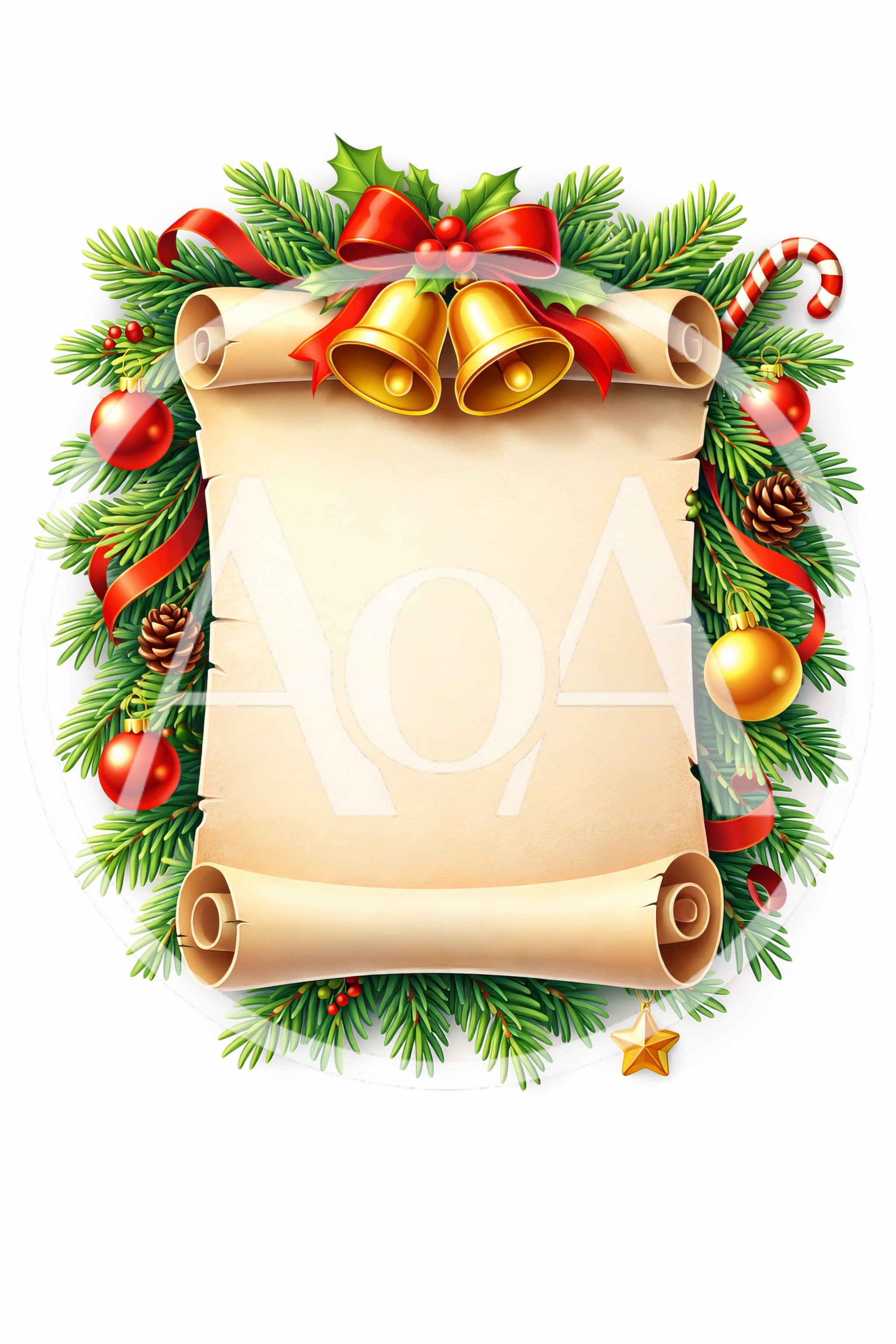 Christmas Scroll Frame with Festive Decorations