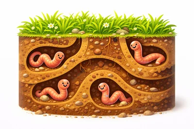 Cute Earthworms Living In Underground Soil Tunnels