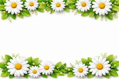 Daisy Flower Border Frame on White Background