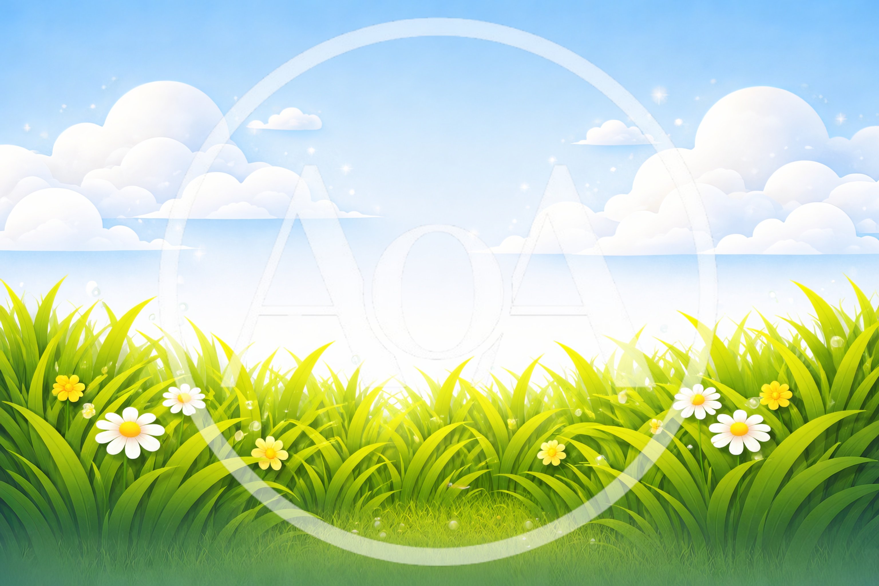 Lush Green Meadow With Daisies Under Blue Sky