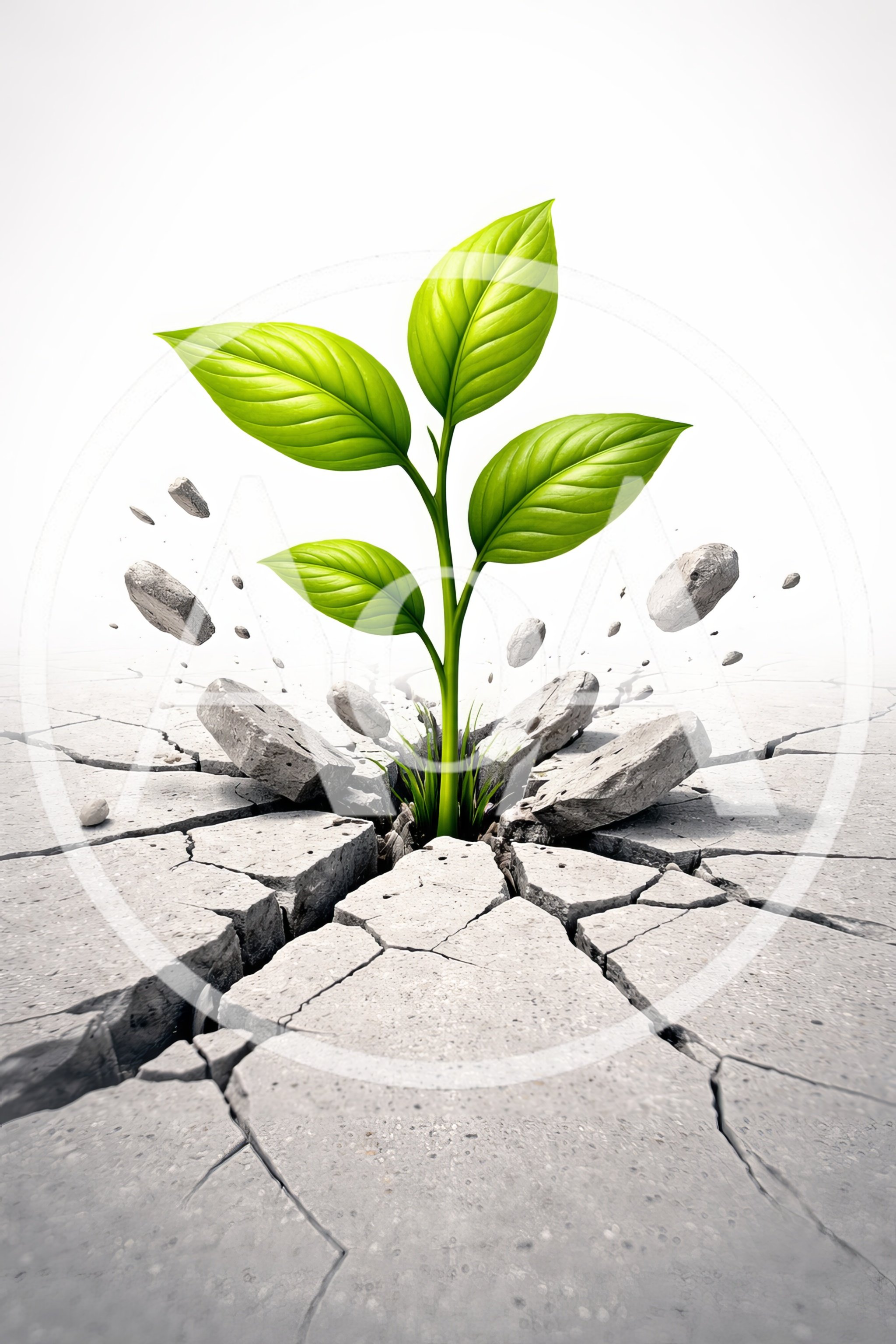 Green Plant Sprouting Through Cracked Concrete Ground