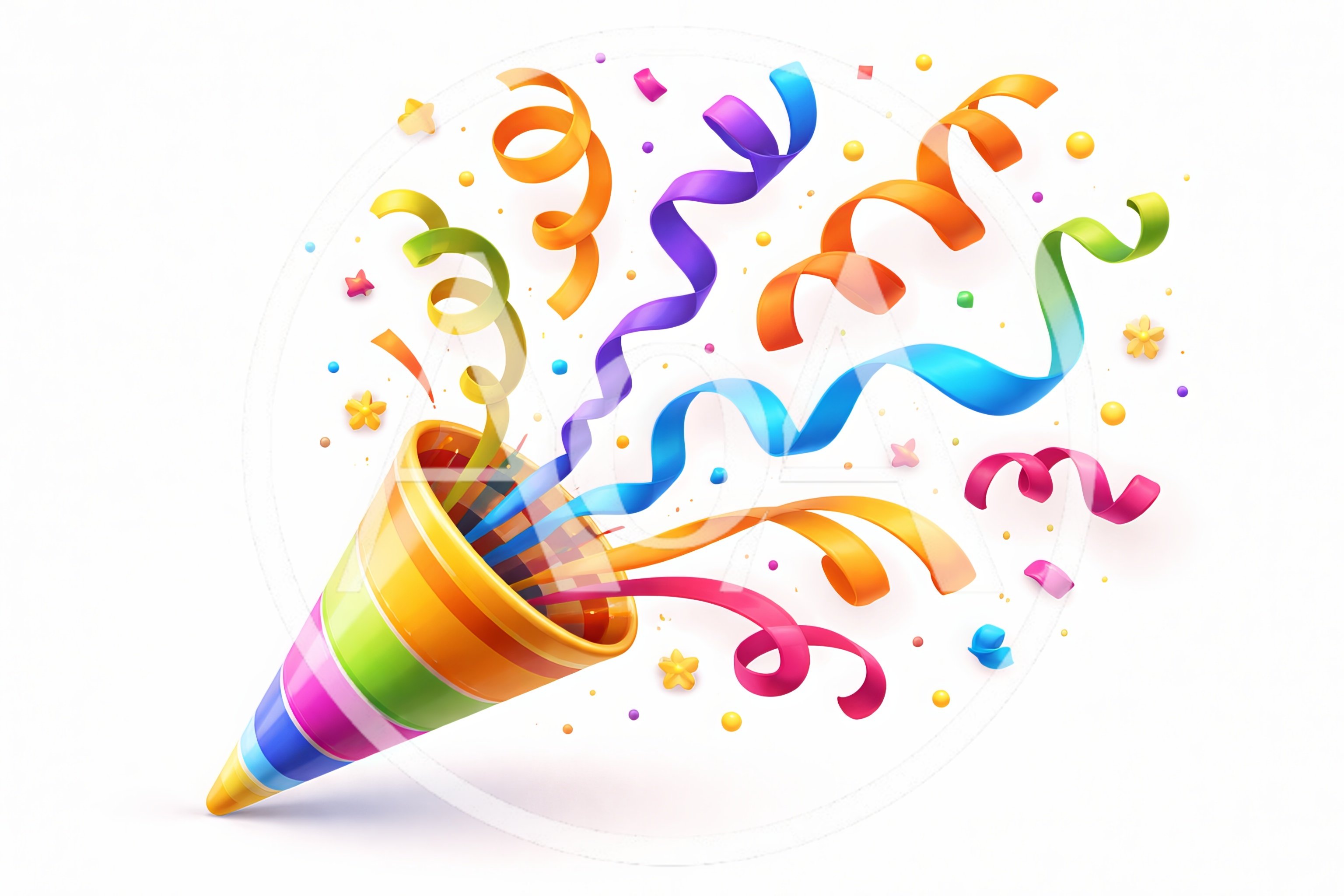 Colorful Party Popper With Confetti And Ribbons