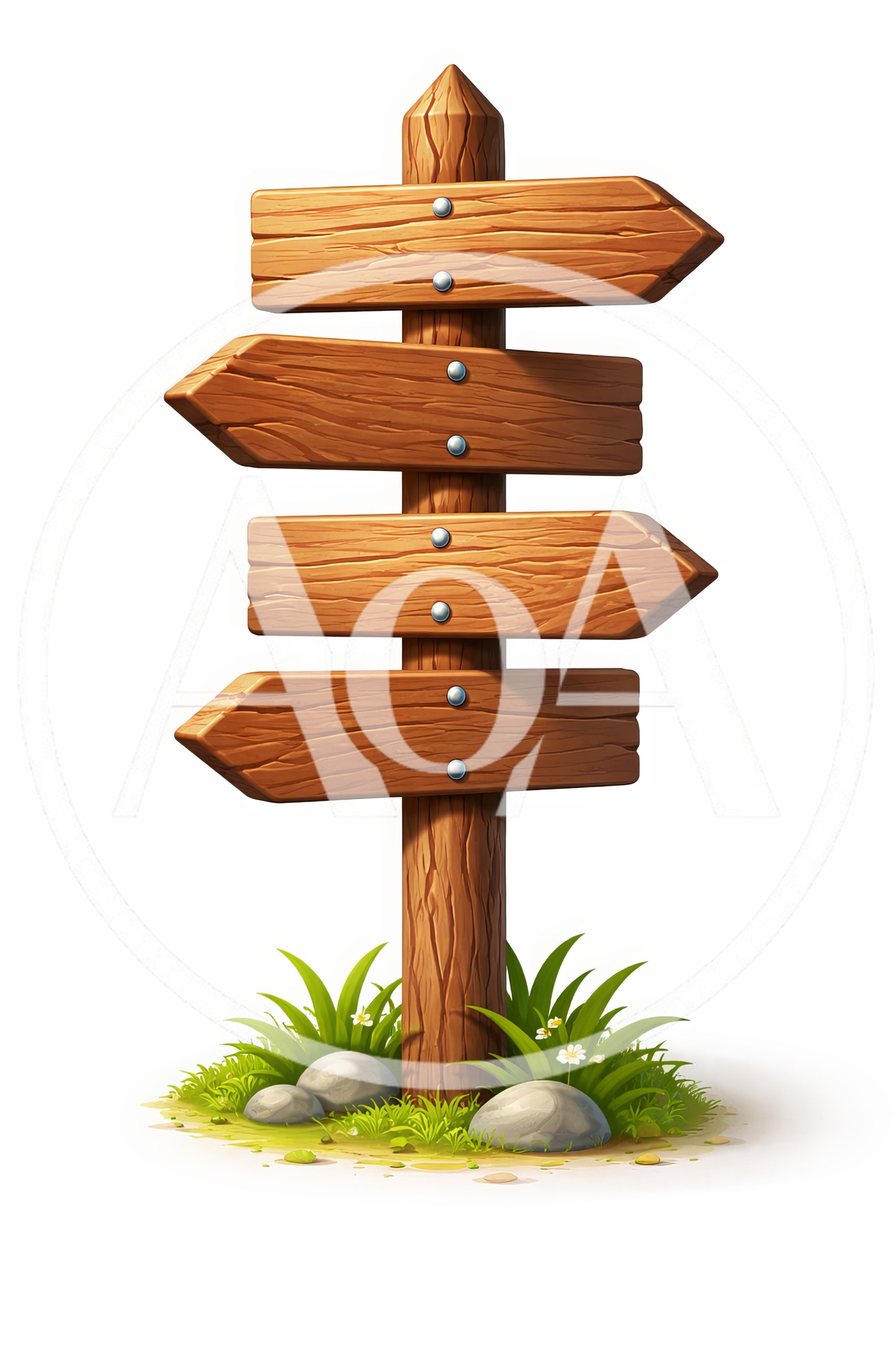 Wooden Directional Signpost With Four Blank Arrows