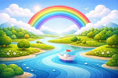 Paper Boat Sailing Down A Winding River