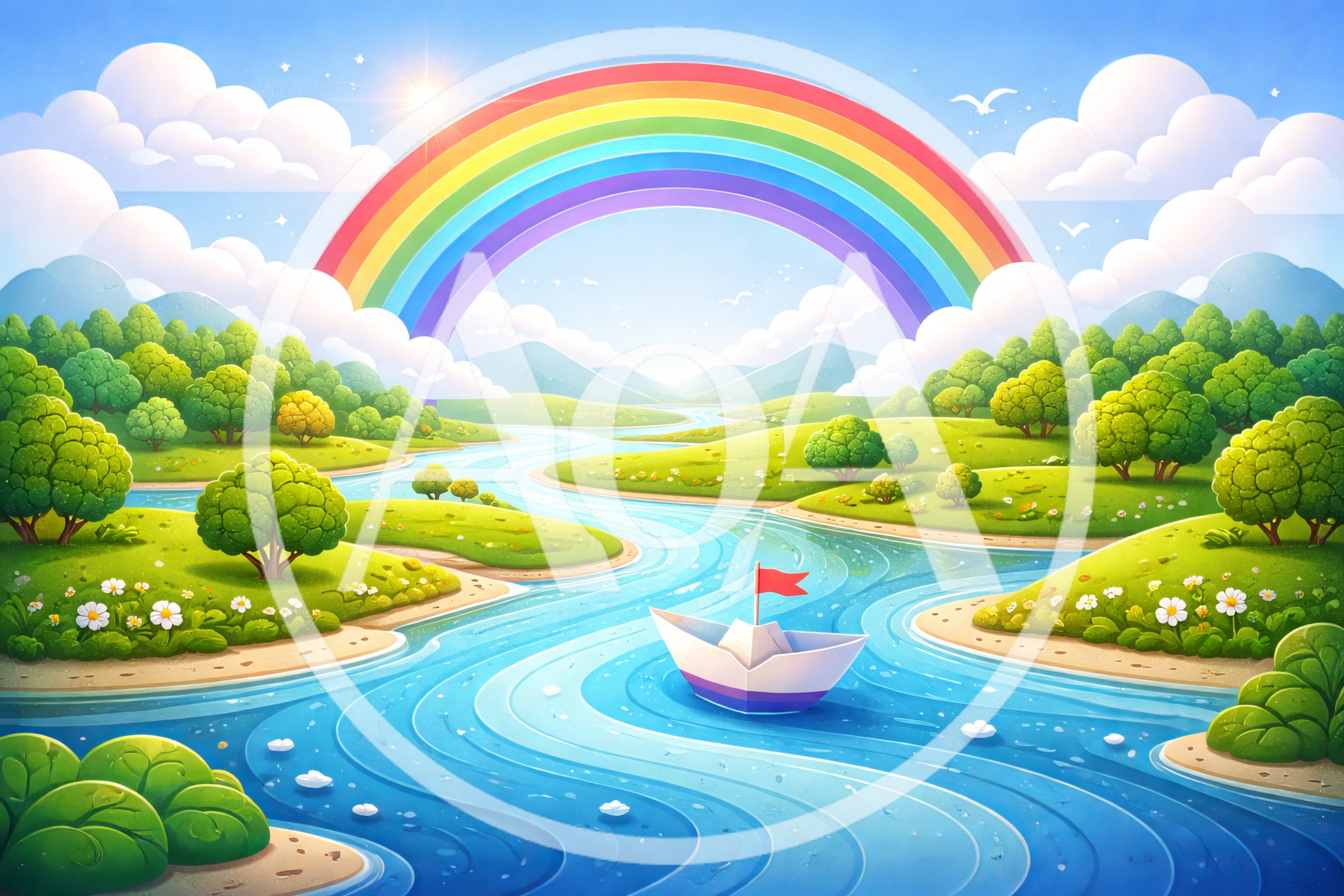 Paper Boat Sailing Down A Winding River
