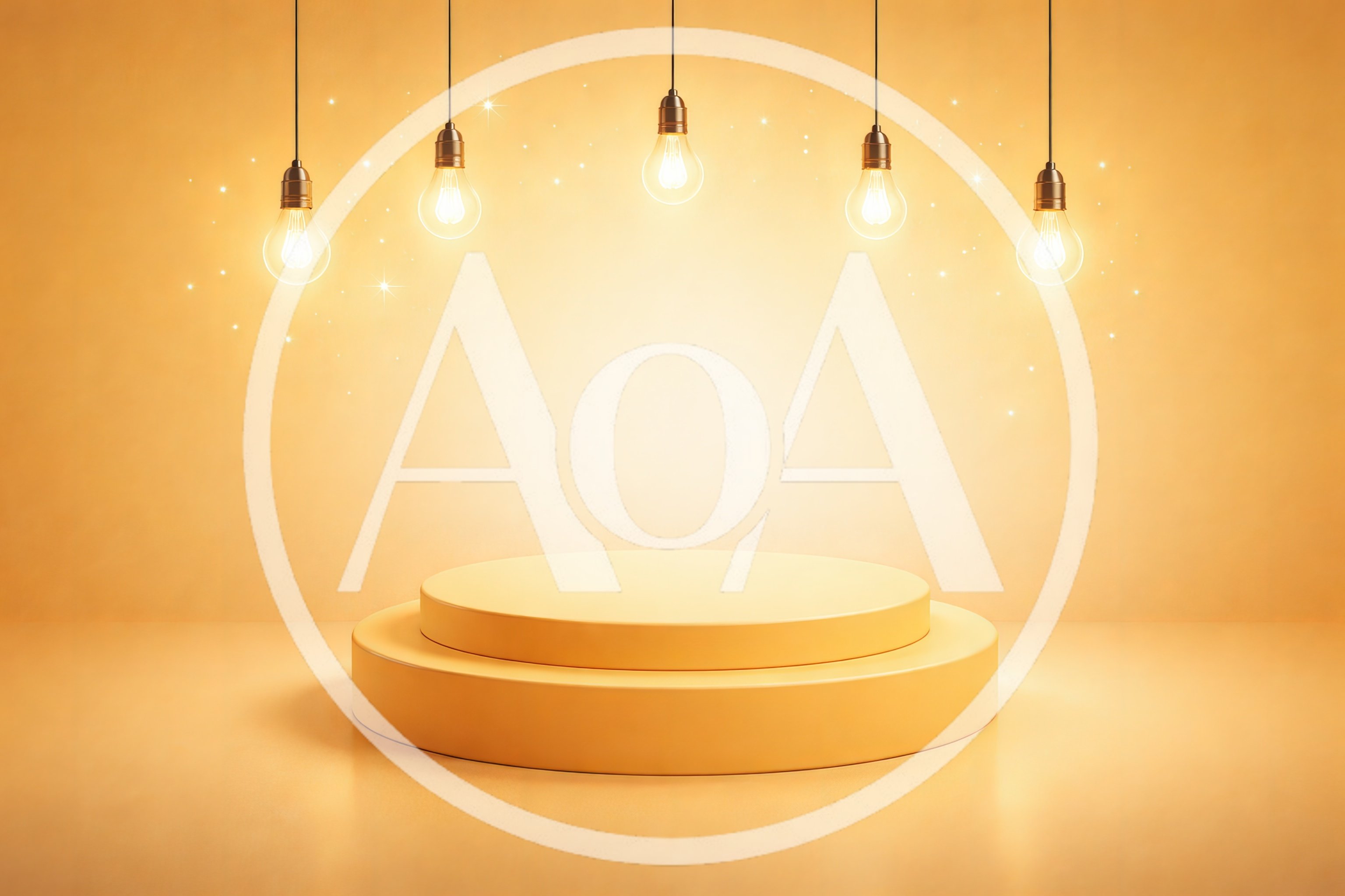 Empty Yellow Product Display Podium With Hanging Light Bulbs
