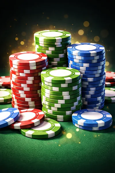 Stacks of Colorful Casino Poker Chips on Green Felt