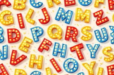 Seamless Pattern of Colorful Illuminated Marquee Letters