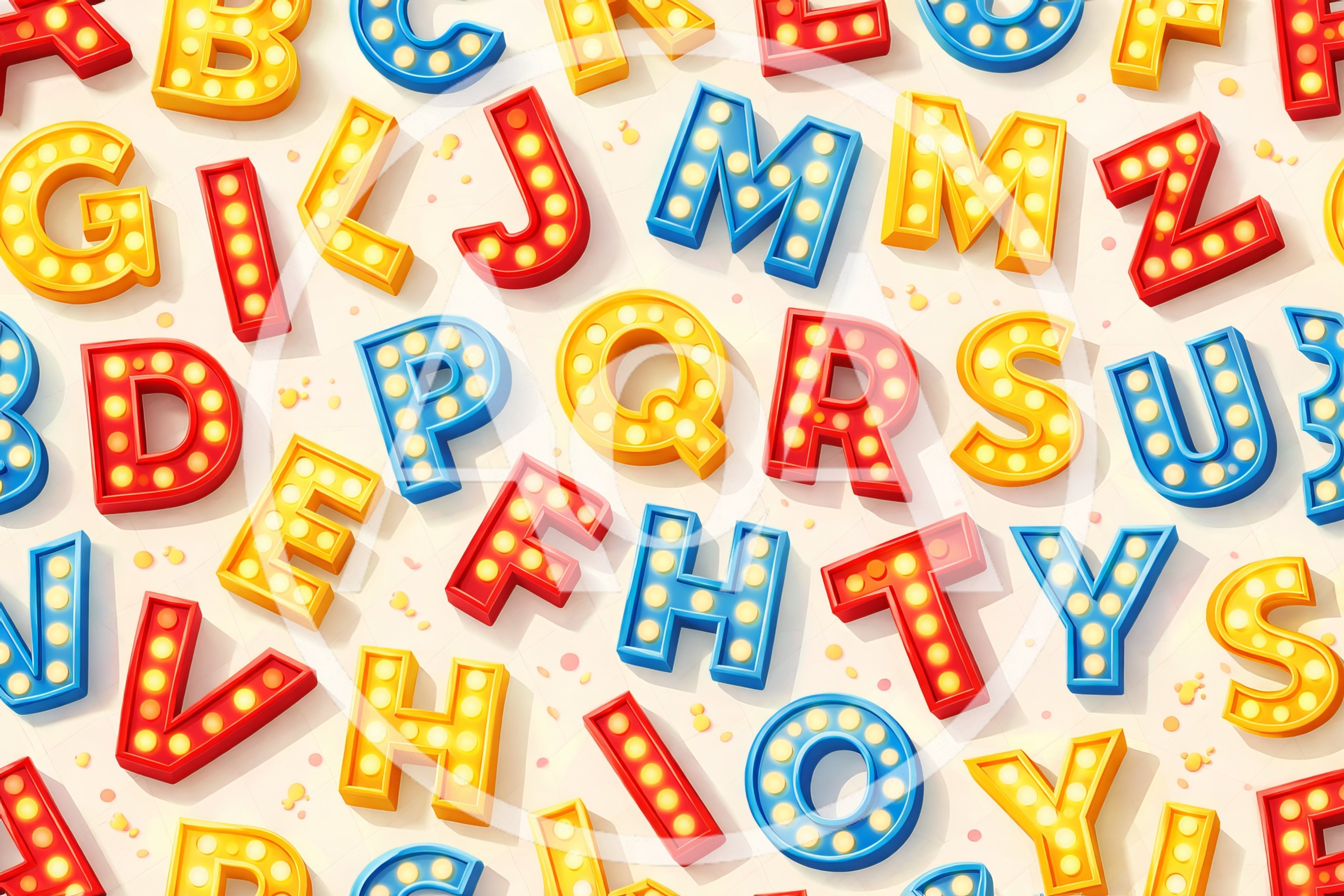 Seamless Pattern of Colorful Illuminated Marquee Letters