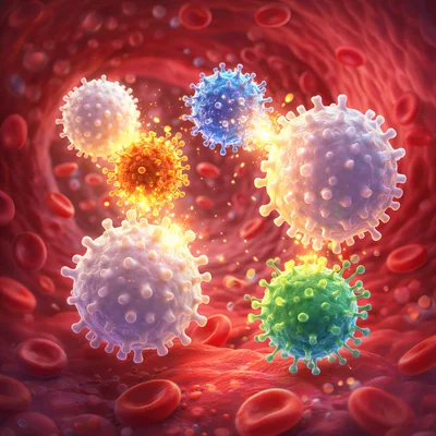Microscopic View Of Diverse Viruses In Human Bloodstream