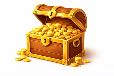 Open Wooden Treasure Chest Filled With Gold Coins