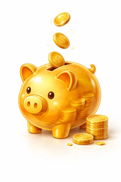 Golden Piggy Bank With Falling Coins