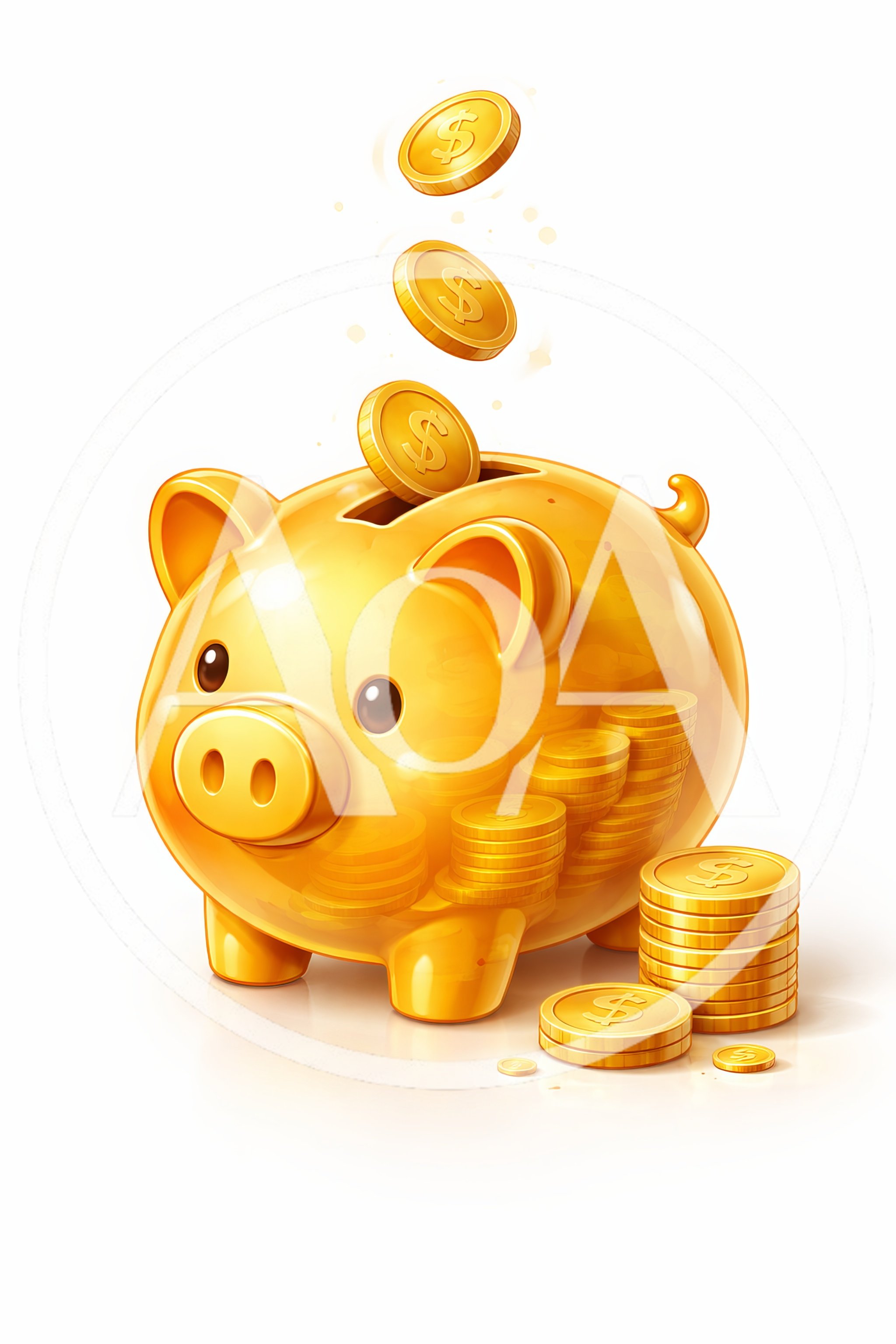 Golden Piggy Bank With Falling Coins