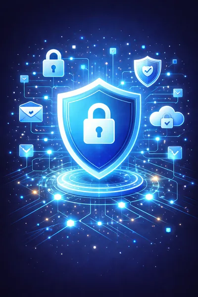 Digital Cybersecurity Shield With Glowing Network Icons