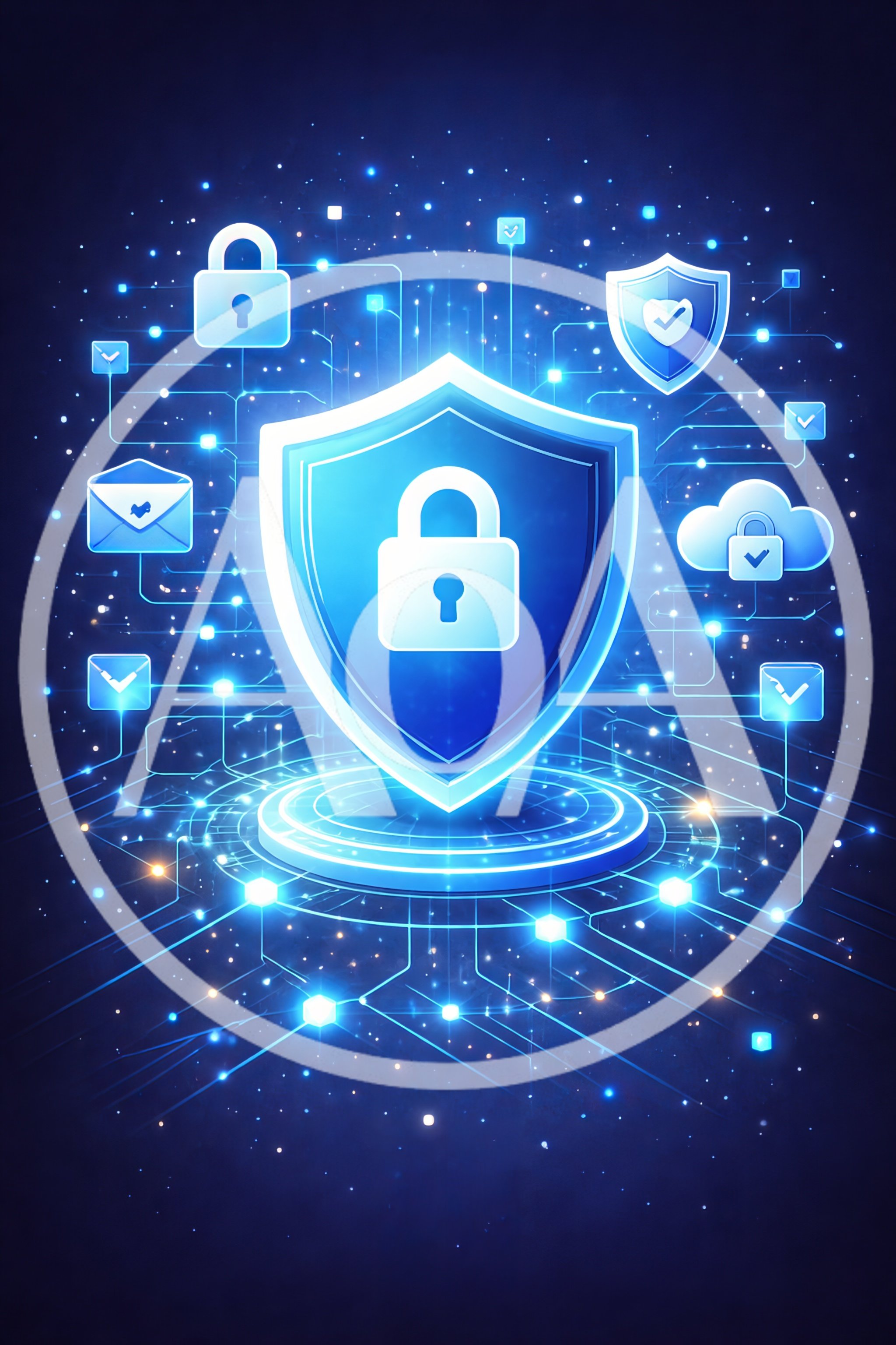 Digital Cybersecurity Shield With Glowing Network Icons
