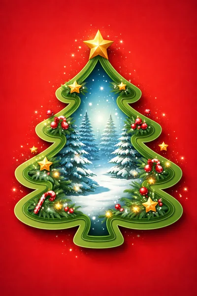 Christmas Tree Cutout With Winter Forest Scene