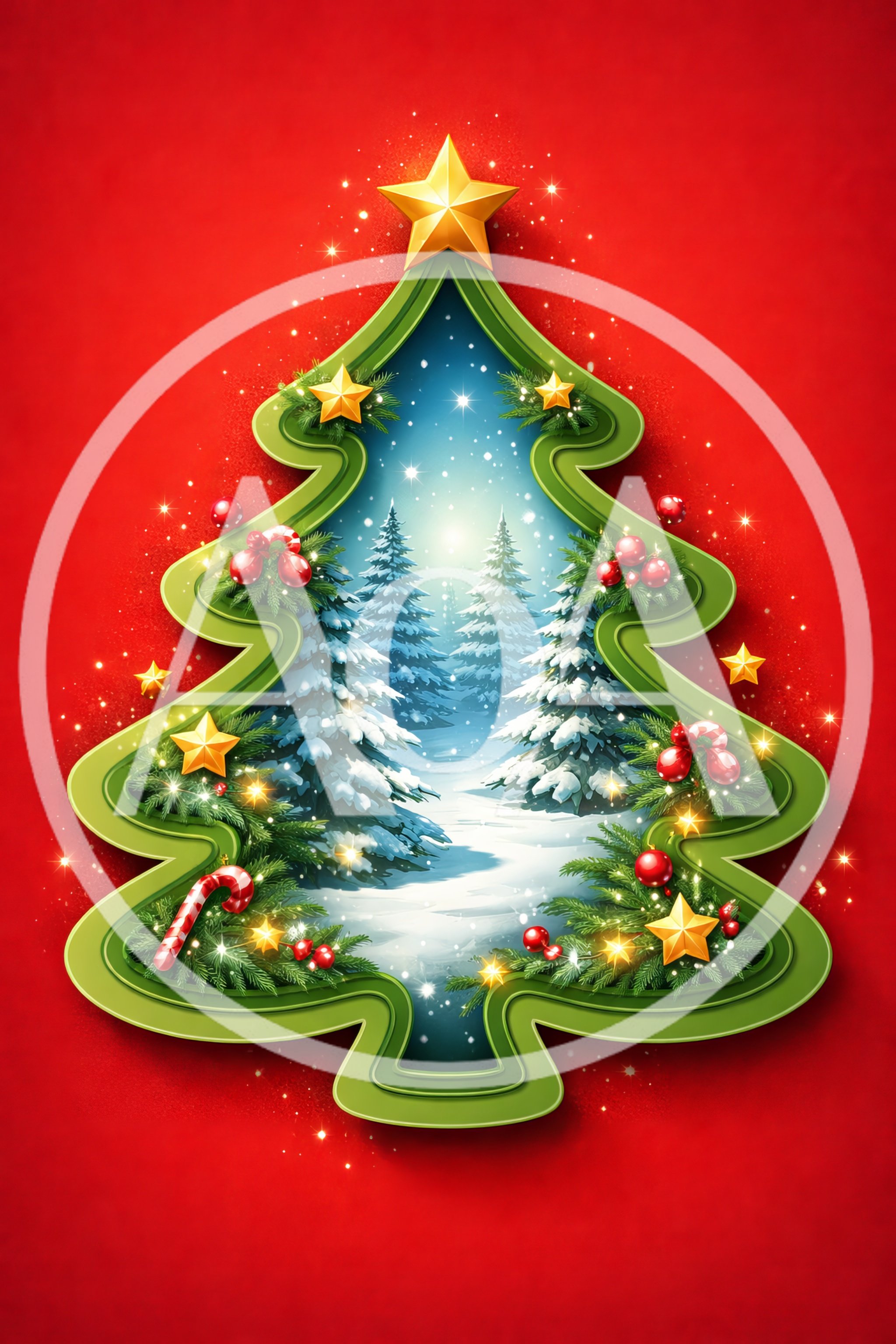 Christmas Tree Cutout With Winter Forest Scene