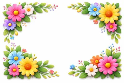 Floral Corner Border Frame With Colorful Spring Flowers