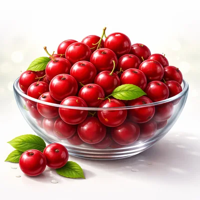 Fresh Red Cherries in a Glass Bowl