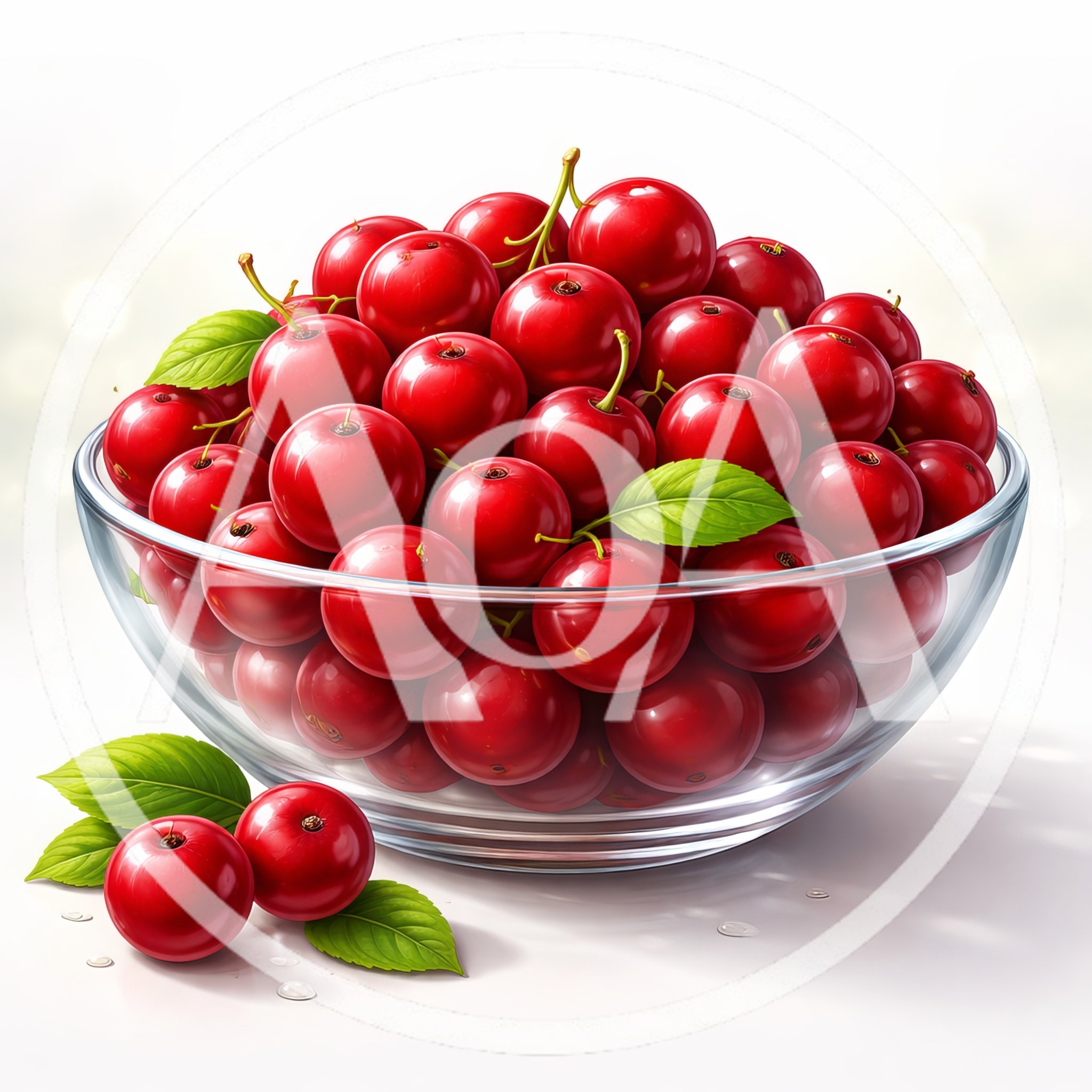 Fresh Red Cherries in a Glass Bowl
