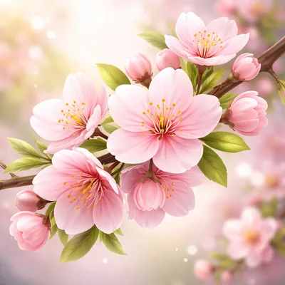 Pink Cherry Blossom Flowers On A Branch