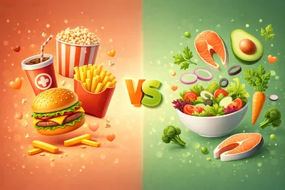 Healthy Versus Unhealthy Food Comparison Concept