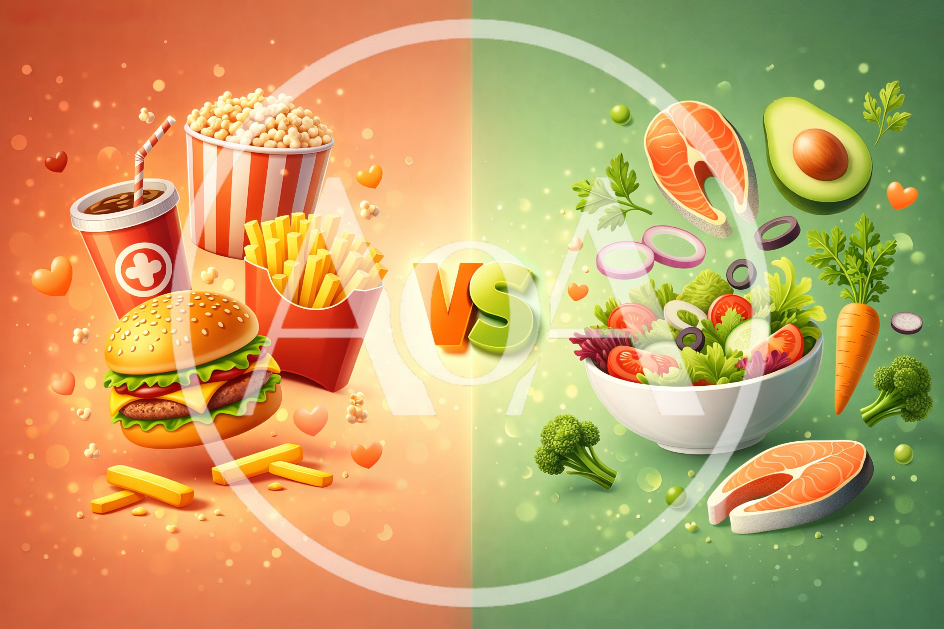 Healthy Versus Unhealthy Food Comparison Concept