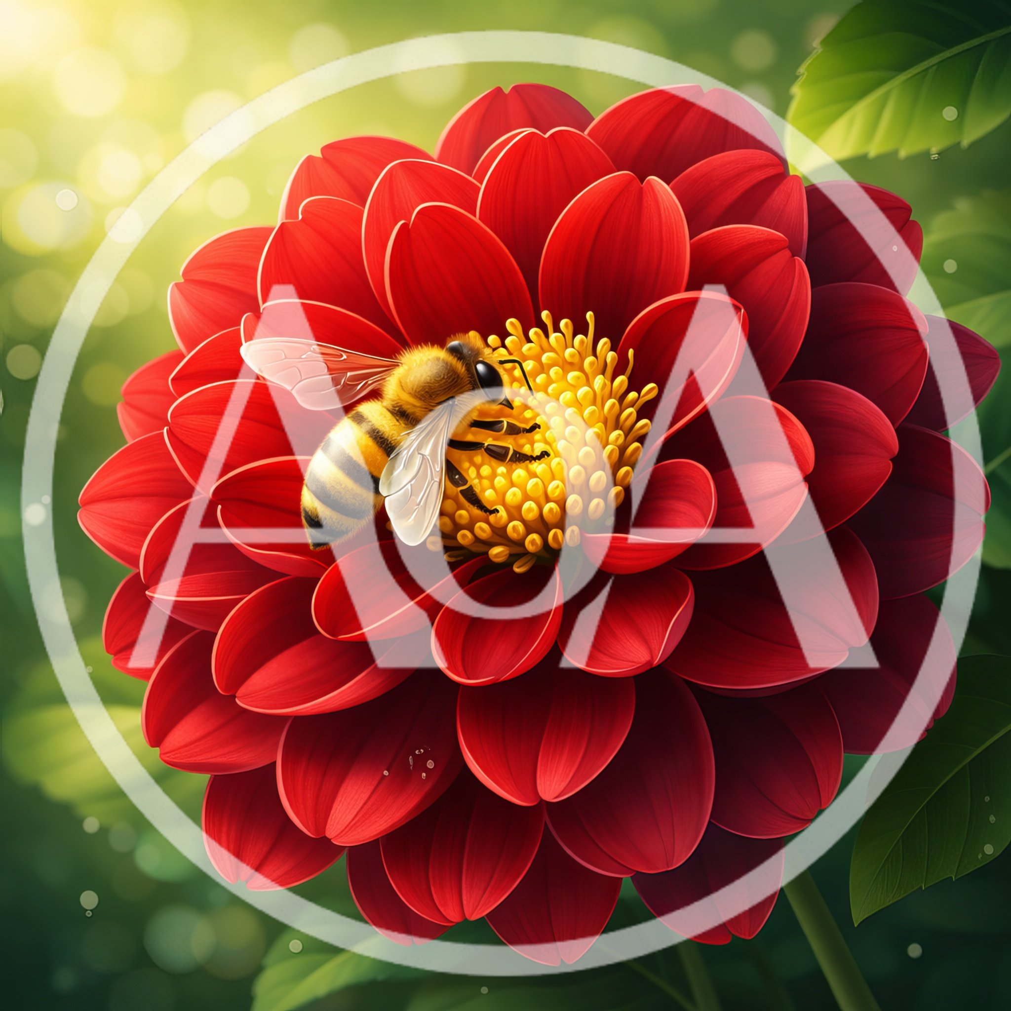 Honey Bee Pollinating A Vibrant Red Dahlia Flower