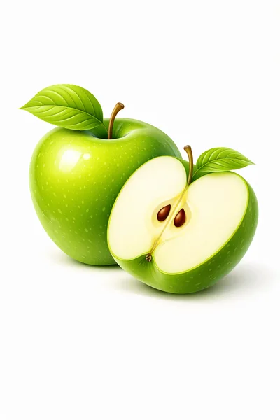 Whole And Sliced Green Apples On White Background