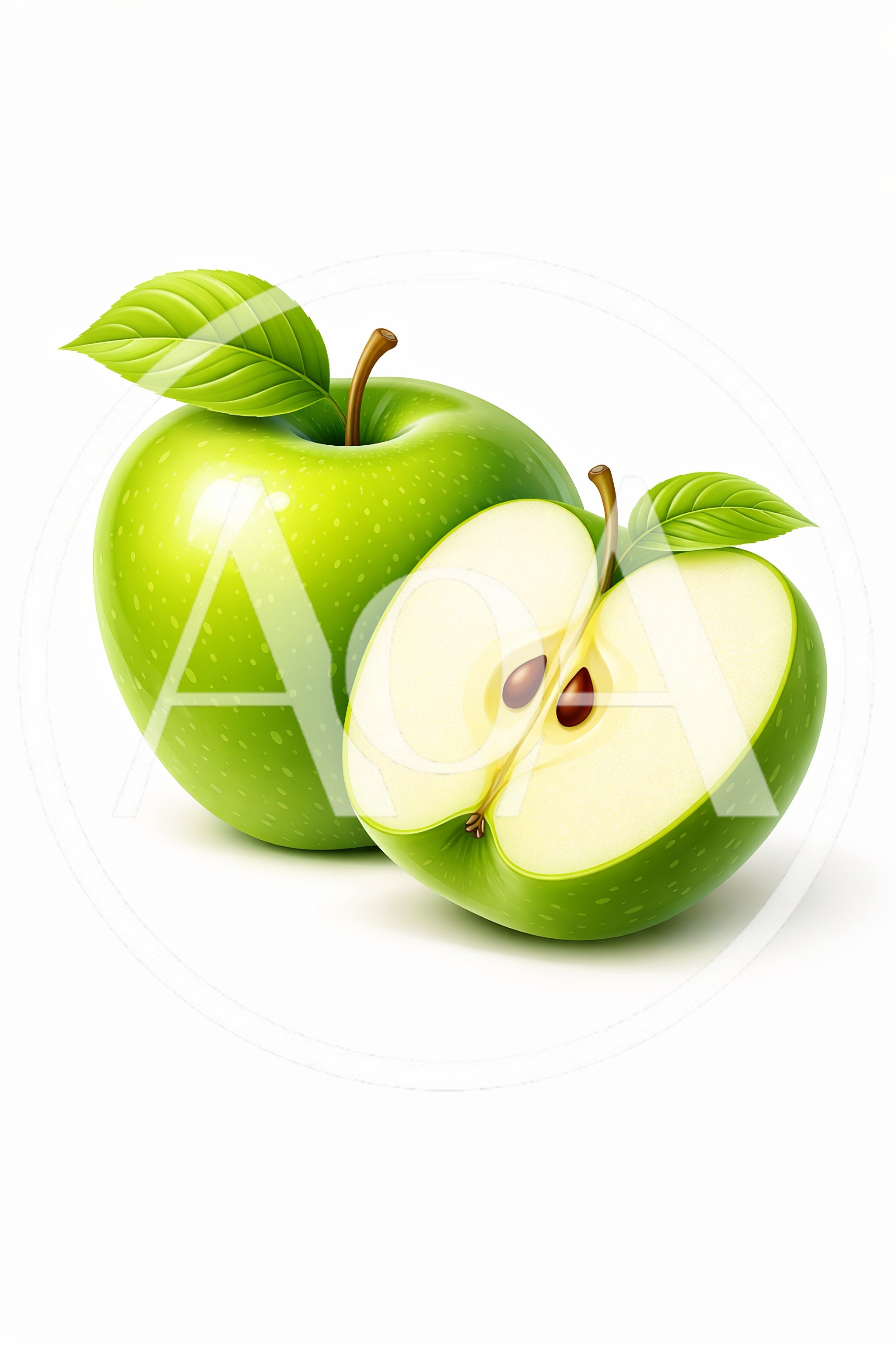 Whole And Sliced Green Apples On White Background
