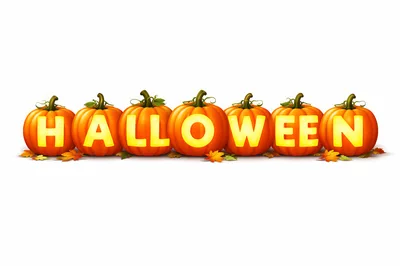 Halloween Text Carved Into Glowing Pumpkins