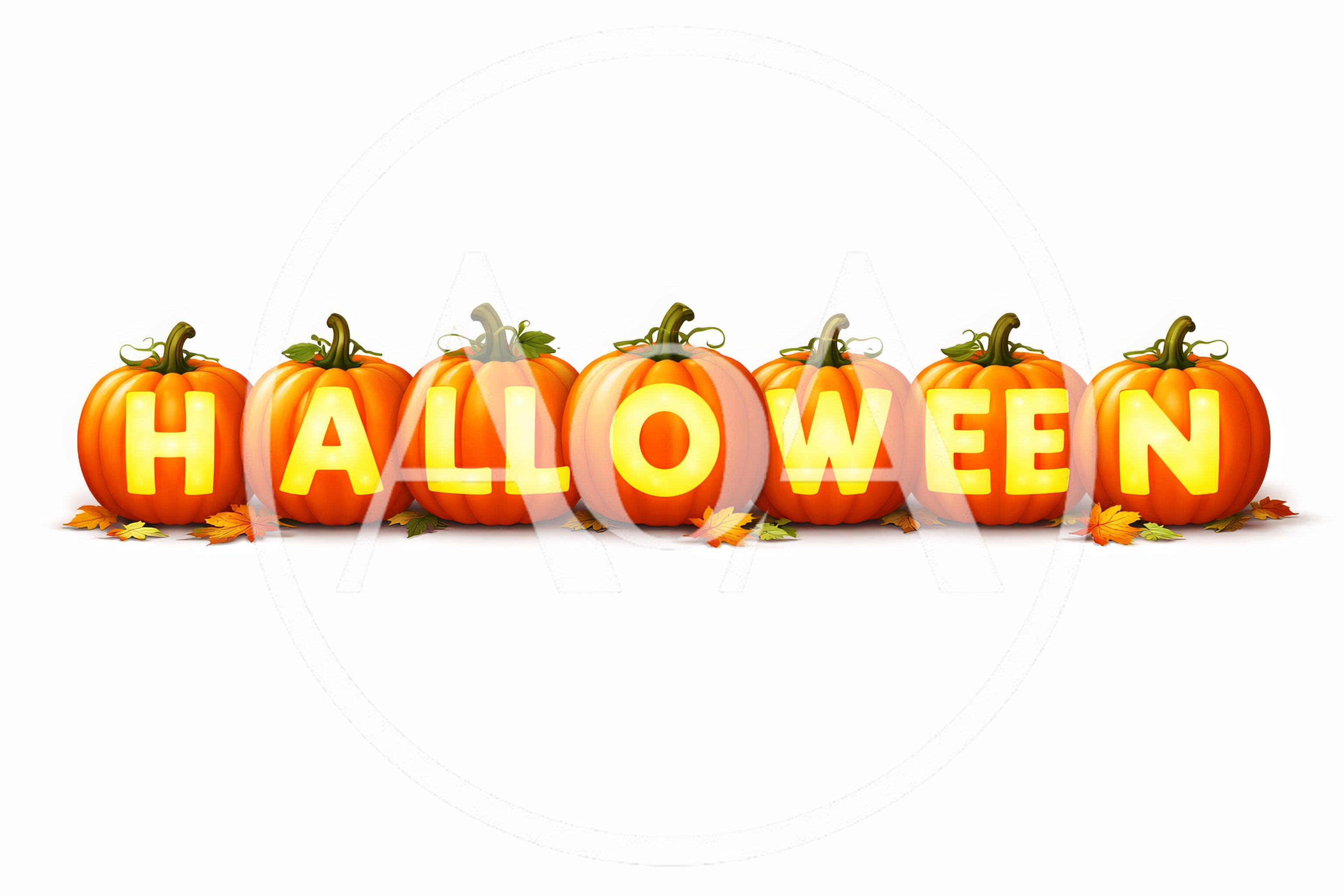 Halloween Text Carved Into Glowing Pumpkins