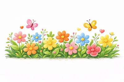 Colorful Spring Flowers And Butterflies Illustration