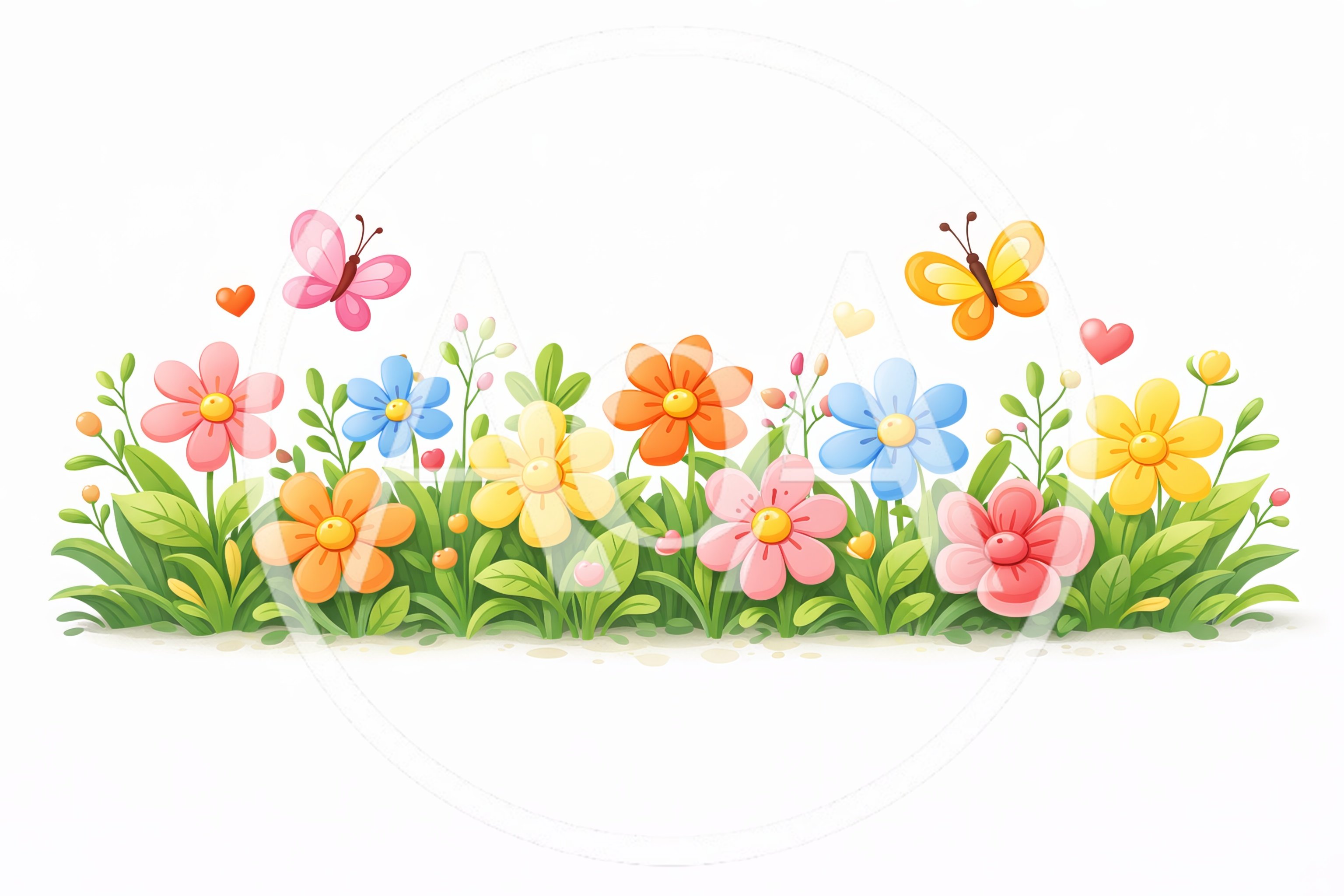 Colorful Spring Flowers And Butterflies Illustration