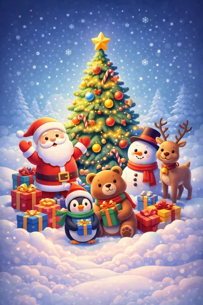 Santa Claus and Friends Celebrating Christmas
