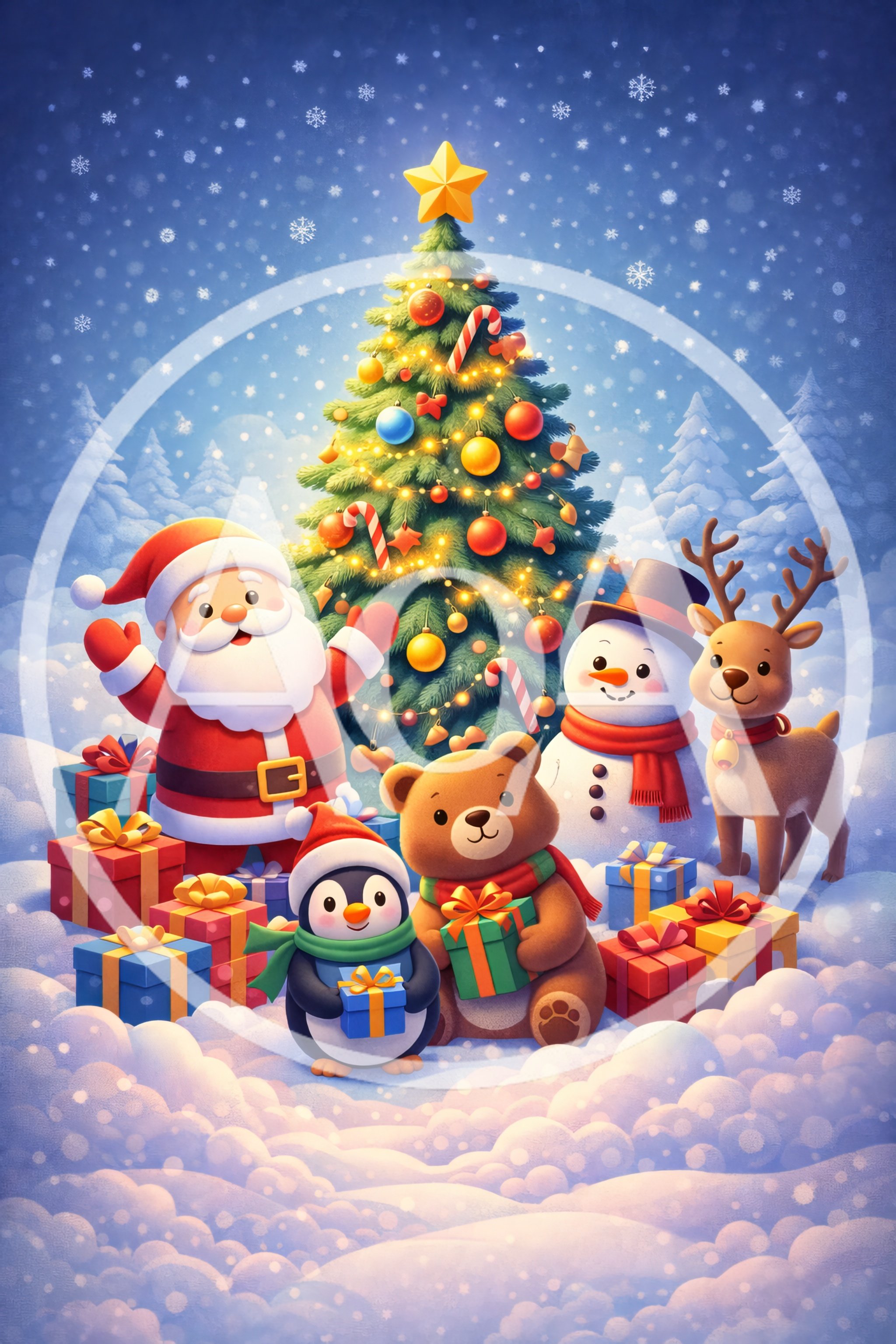 Santa Claus and Friends Celebrating Christmas