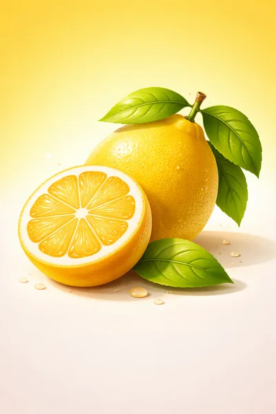 Fresh Whole Lemon And Half Slice With Green Leaves